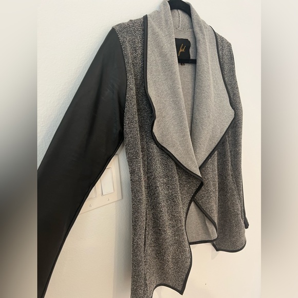 Mixed Media Leather Tweed Blazer Jacket - Picture 3 of 7